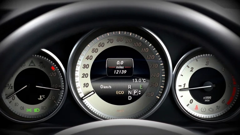 Close-up of a car instrument cluster used for vehicle diagnostics